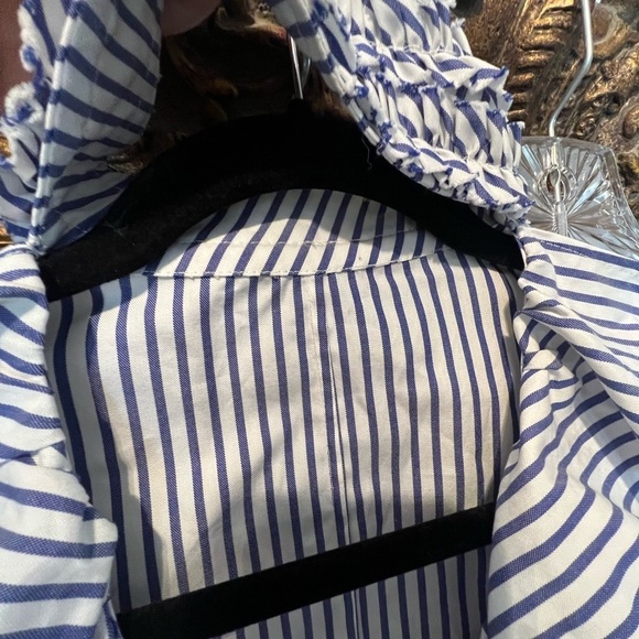 Caroline Constas Micki Choker V Neck Cotton Striped Ruffle Dress 4 - Picture 12 of 13